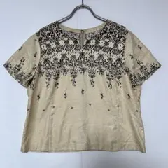 【ダメージ品】レリアン　クリーム／ブラウン　13号　ブラウス　日本製