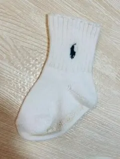 【ラルフローレン】ホワイト　ベビー靴下 ロゴ入り　片方　かたっぽ　9 10 11