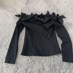 【ノーブランド】オフショルダー リボン付 黒　長袖シャツ ブラウス