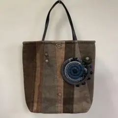 ハンドメイド ブラウン系 パッチワークトートバッグ