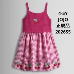 26SS JojoMamanbébé チェリー刺繍 ワンピース　ピンク　4-5Y