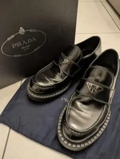 PRADA チョコレート ブラッシュドレザー ローファー　プラダ
