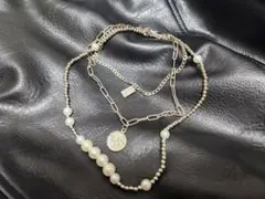 2点セット　金属のレイヤードネックレス パールのシルバーネックレス
