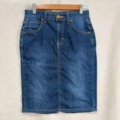 美品 Lee リー デニム タイトスカート 日本製 ミモレ丈 ブルー XSのサムネイル