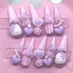 地雷系 量産型 姫系 ハンドメイド ネイルチップ 平成女児