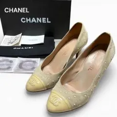 香奈兒 CHANEL 雙C標誌 珍珠 尖頭高跟鞋 38 碼