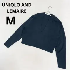 UNIQLO ユニクロアンドルメール Vネック 長袖 ニット 無地 ネイビー M