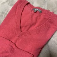 ユニクロ UNIQLO☆カシミア Vネックニット サイズL ピンク