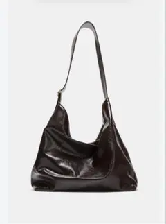 Zara バッグダークブラウン レザー ショルダーバッグ
