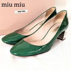 希少◎miu miu パンプス ビジュー エナメル シルバー グリーン 23cmのサムネイル