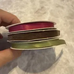 サテン・オーガンジーリボン 3色セット 6mm幅 ブラウン グリーン パープル