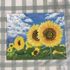 油絵 絵画 海のひまわり畑【B5】 - メルカリ