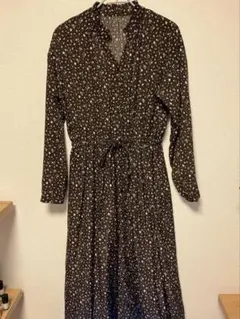 ブラウン花柄ロングワンピース ナノユニバース
