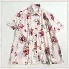 258 レディース　シャツ　花柄　薔薇　ピンク　春夏　ブラウス　ノーアイロン