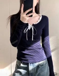 フリルネック Tシャツ