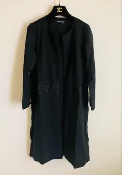 冠婚葬祭　MERION✨黒の長袖ワンピース レース重ね着ドッキングワンピース9号