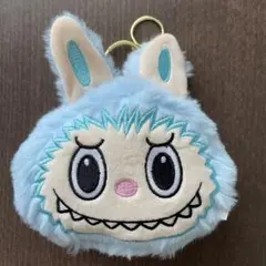 【新品】 ラブブ　ブルー フェイス型　ふわふわ　小銭入れ ポーチ