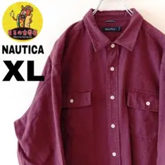 USA古着 NAUTICA　ネルシャツXL　ワインレッド