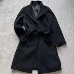 美品【アンゴラ混】23区　スタンドカラーコート 38 ベルト 黒 ウール