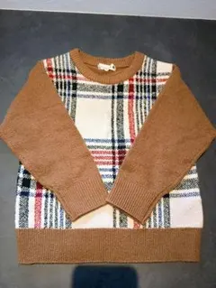 ブラウン チェック柄 ニットセーター