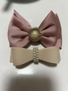 ヘアアクセサリー　ピンクリボンバレッタ　2個セット