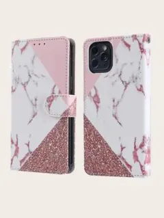 未使用★手帳型カード入れ付 iPhone12PROMAX　ピンク PUレザー