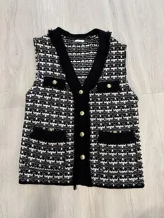 GU ツイードスタイル ベスト ブラック・ホワイト ジレ オシャレ着 デート