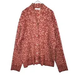 【Cree】カーディガン ヒョウ柄 Vネック 薄手 ニット 赤 レッド L