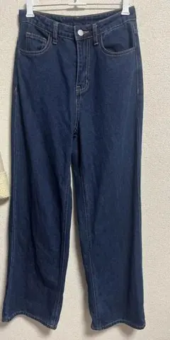 DAZYダークブルー ハイウエストワイドレッグデニム S