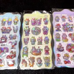 【3点】ラブブ　ボンボンドロップシール　オーロラ　ぷくぷくシール 3D シール