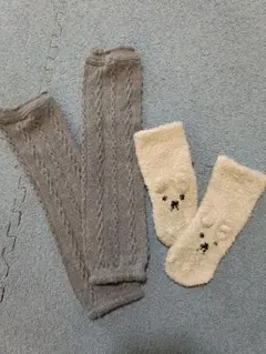 ベビーレッグウォーマー グレー＆クマ刺繍靴下