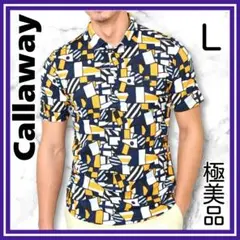 極美品✨Callaway フラッグプリント ワイドカラー ポロシャツ　半袖　L