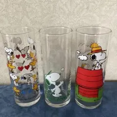 昭和レトロ　スヌーピー ロンググラス　ガラスコップ 3個セット