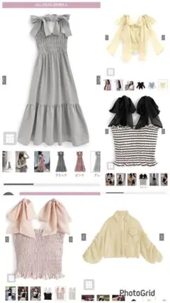チェック柄ショルダーリボンワンピース[on266] 5点セット