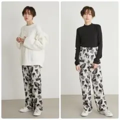 【美品】emmi atelier スタイルアップパンツ　アートデザイン