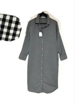 新品　タグ付き　ショコラフィネローブ　シャツ　ワンピース　綿　チェック　FREE