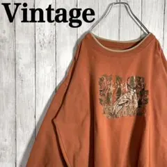 【アースカラー】アニマル柄　鹿　センター刺繍ビックロゴスウェット　オーバーサイズ