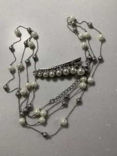 パールネックレス　ヘアクリップ　パール　2点セット