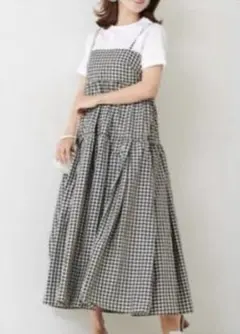 新品未使用　OBLI 完売品　タフタギンガムチェックキャミワンピース