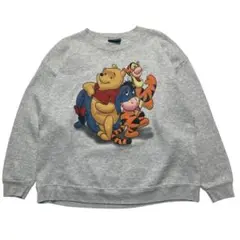 90s US古着 ディズニー くまのプーさん 刺繍スウェット ネイビー 2XL 