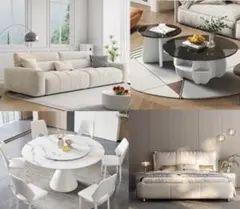 家具フルセット（ダイニングセット＋ソファ＋ベッド&マットレス＋コーヒーテーブル）