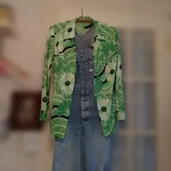 70sヴィンテージ 総柄 半袖シャツ ボタニカル リーフ ホワイト 古着