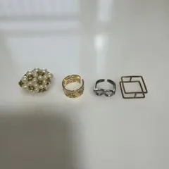 ４点　指輪セット　パール装飾と透かし模様のリングセット
