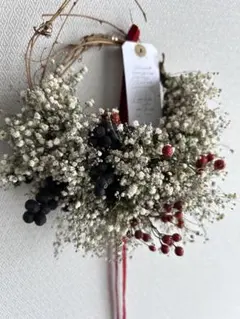ドライフラワー、リース、クリスマス、お正月飾り、かすみ草と実物のリース