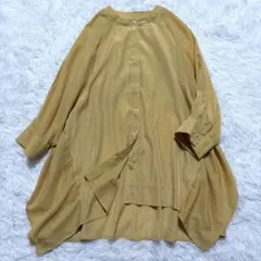 3725y美品 スズキタカユキ バンドカラーコットンシルクギャザーブラウス 黄色 3725y美品 スズキタカユキ バンドカラーコットンシルクギャザー