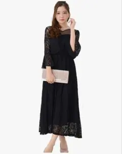 【新品未使用】レース切替 ロングワンピース パーティードレス ブラック Sサイズ