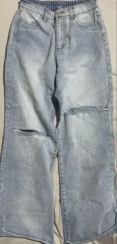 ダメージ加工 ハイウエストデニムパンツ