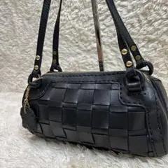 ロビタ　ROBITA ハンドバッグ　レザー　編み込み　イントレ　黒　チャーム