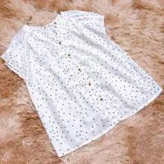 ViS ビス （M）ドット風ランダム柄ブラウス 半袖 フレンチスリーブ ホワイト