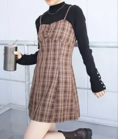 チェック柄 ロングワンピース